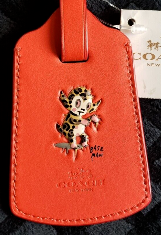 COACH GARY BASEMAN BUSTER LE FAUVE REDDISH/ORANGE LEATHER LUGGAGE TAG