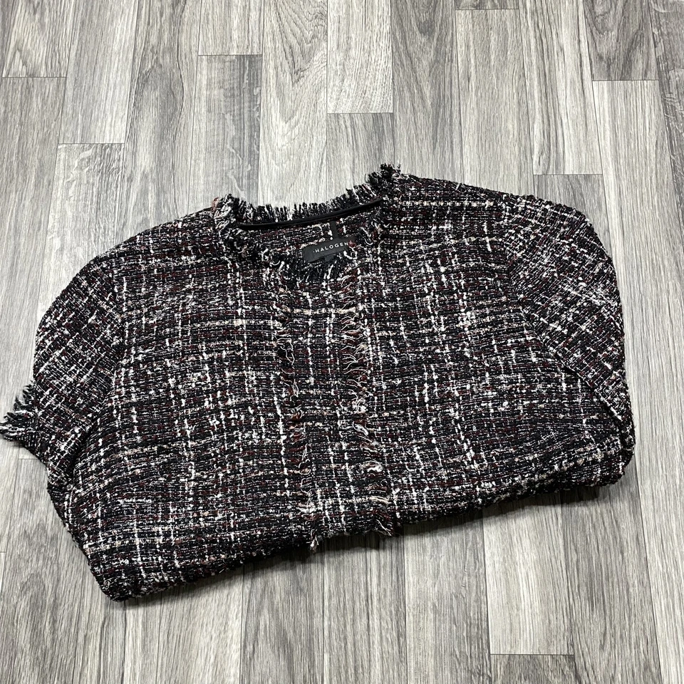 HALOGEN Snap Up Fringe Grey/Black Tweed Blazer Women's Size Small - Image 4 of 4