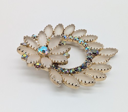 Aurora Borealis mattierte Strass irisierende Brosche Anstecknadel Floral Navette Kralle Set - Bild 6 von 19