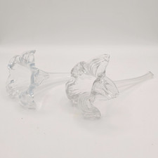 Two Hand Blown Art Glass Lily Flowers with Hollow Stem Clear Floral Decor