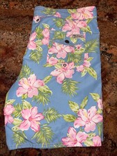 Polo Ralph Lauren Swim Shorts Men large  Blue Hawaiian Floral Trunks  flaw