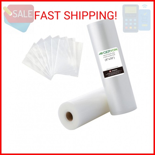 GERYON Vacuum Sealer Bags, 2 Pack 8x30ft Vacuum Sealer Roll Food Sealer