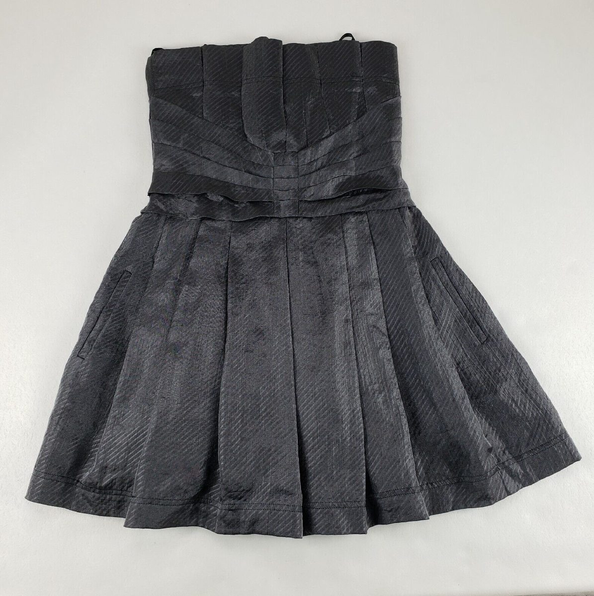 BCBGeneration Strapless Cocktail Dress Slate Gray Womens 8 Prom Mini  Pleated NEW