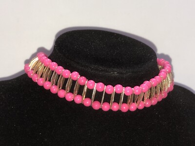 CORO ESTATE MCM COSTUME JEWELRY CHOKER NECKLACE PINK PLASTIC BOHO Hippie 70s FUN