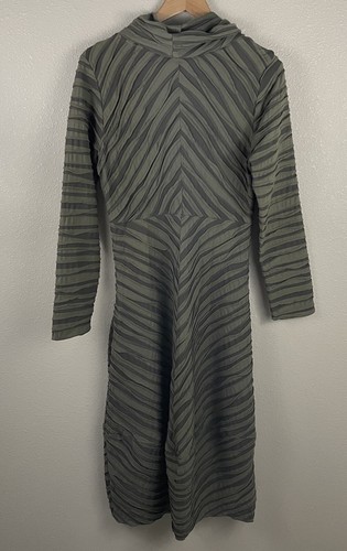 IC By Connie K Womens M Green Textured Layered Cowl Neck Long Sleeve Midi Dress - Picture 5 of 5