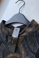 Ladies High Neck Black Sparkle Patterned Stretch Bodycon Dress Size 10