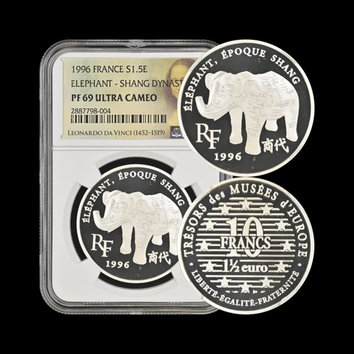 FRANCE. 1996, 1.5 Euro, Silver - NGC PF69 - Shang Dynasty, Elephant, Zun Camondo