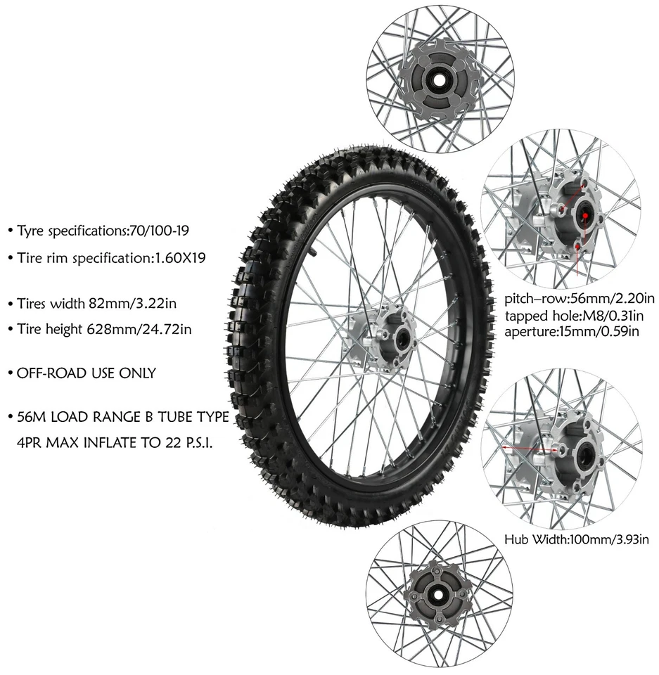 70/100-19 90/100-16 Tire On Rim Set Front Rear KX100 TTR125L Big Wheel offroad - Image 2 of 4