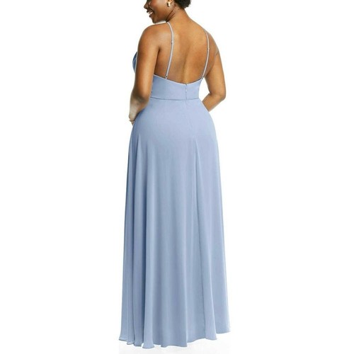LOVELY Diamond Halter Maxi Dress Size 20 Sky Blue Lux Chiffon Side Slit Formal - Picture 2 of 12
