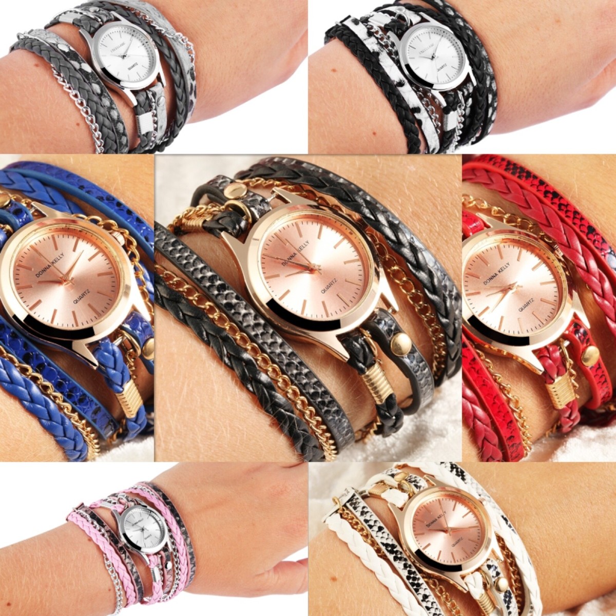 Armbanduhr Damen Uhr mit Armband Silber Roségold schwarz grau Wickeluhr  Geschenk