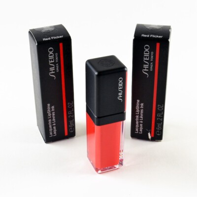口紅など Shiseido Lacquerink Lipshine 305 Red Flicker 6ml Lip Gloss