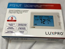 LuxPro Universal 7-Day Touchscreen Programmable or Manual Thermostat P721UT NOS