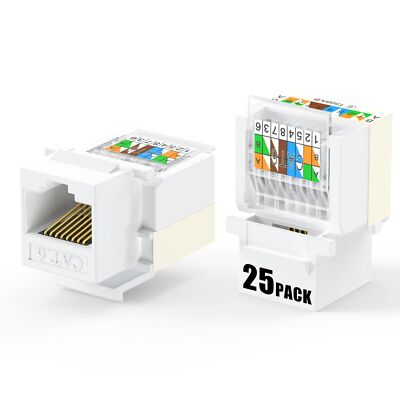 Awsihwell 25Pack RJ45 Keystone Jack Cat6 Keystone Jacks RJ45 Cat6/Cat5e/Cat5 ...