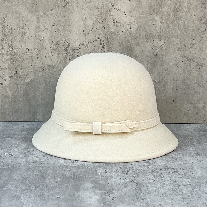 Women Elegant Bucket Hat French Style Wool Bucket Hat with Bow