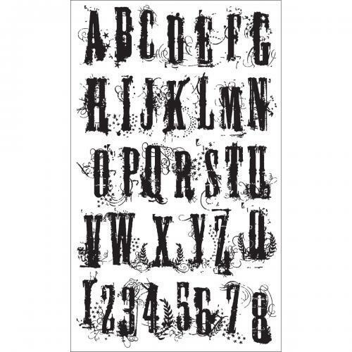 Estampillas adhesivas de Tim Holtz de estampadores anónimos 7""X8,5"" - alfabeto rencor - Imagen 1 de 1
