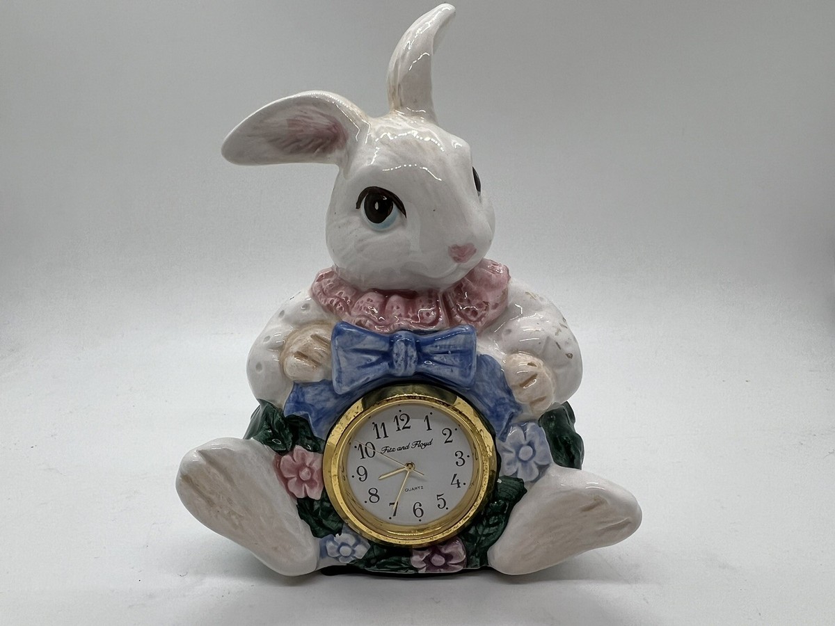 Fitz and Floyd Vintage Hand Painted BLOSSOM BUNNY Clock - Needs