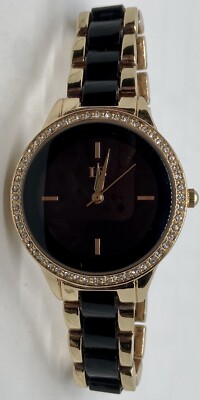 NEW LADIES WATCH Elegant Black Iced Dial Gold/Black Accents  display picture 1