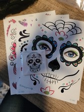 Lot 12 Temporary Face Tattoos Day of the Dead small Sugar Skull y2k party kids