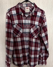 Levi’s Mens Large Plaid Flannel Shirt Red Blue 2 Pocket Button Down