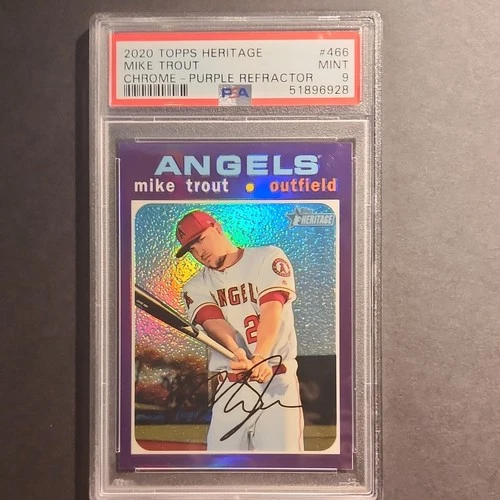 Topps 2020 Heritage Chrome Purple Refractor #THC-466 Mike Trout PSA 9 Baseball