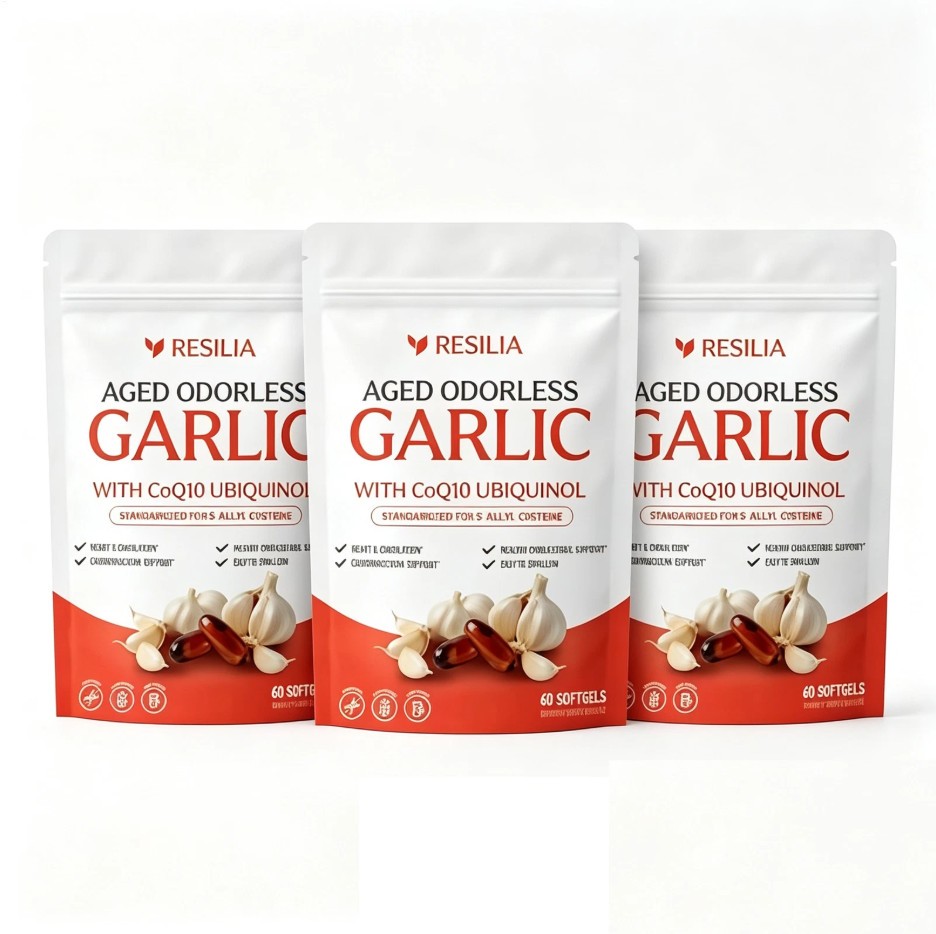 3Pack Resilia Garlic Extract 600mg Softgels 60 Count Odorless Aged Garlic Extra
