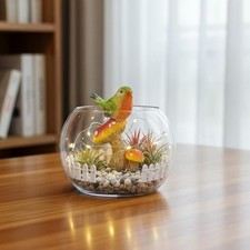 Toadstool Bird Statue Colorful Outdoor Decoration Artisanal Look for Gardeners