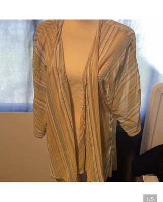 LuLaRoe Women's Striped Multicolor Lindsay kimono 3/4 Sleeve Size L