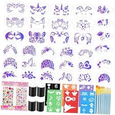 55PCS Face Paint Stencils Kit Includes 33 Reusable Facial Painting Stencils, 6
