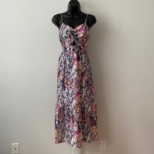 THML Small Multicolor Floral Maxi Dress Cutout Smocked Tiered Boho Sundress