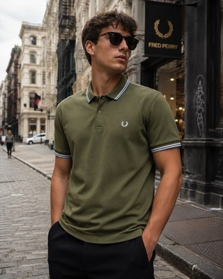 Fred Perry Men's Olive Green Tipped Polo Shirt Short Sleeve Size XL