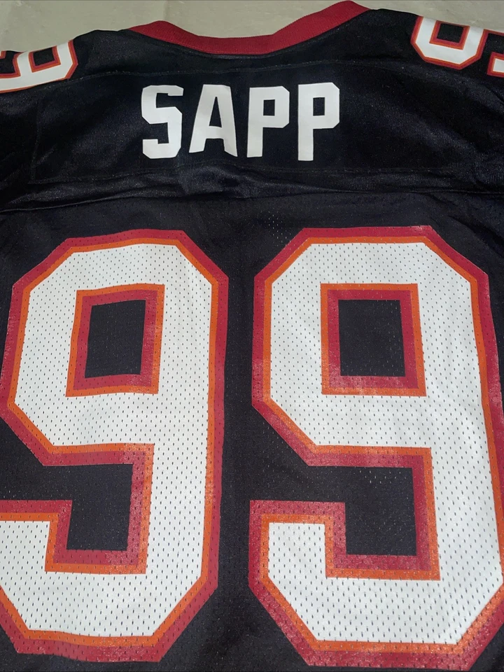 Camiseta Adidas preta Warren Sapp TAMPA BAY BUCCANEERS limpa masculina GG vintage anos 90 - Imagem 2 de 4