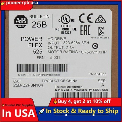 Allen-Bradley AB 25B-D2P3N104 PowerFlex 525 0.75kW 1Hp AC Drive Factory Sealed
