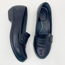 Dansko Olena Shimmer Leather Button Accent Loafer Shoes Womens 39 8.5-9 Black