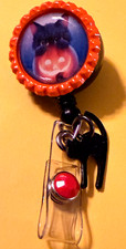 Halloween Cat 1 Id badge holder retractable alligator clip