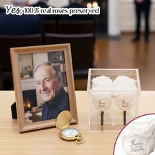 NEW Speaking Roses Forever in Our Hearts Real Preserved Roses in Crystal Display