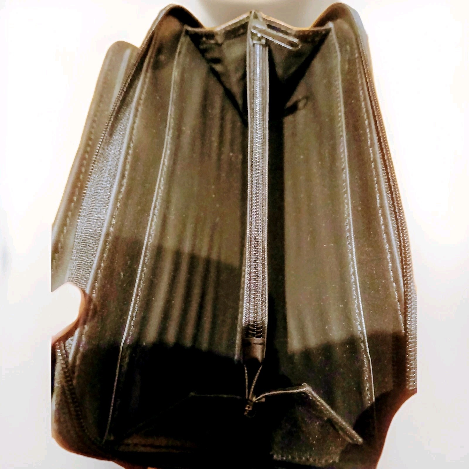 Black Leather Patchwork Accented Clutch Coin Card… - image 5