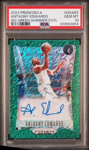 2023 Panini Deca Anthony Edwards #DSANT Green Shimmer FOTL Auto #/25 PSA 10 🔥