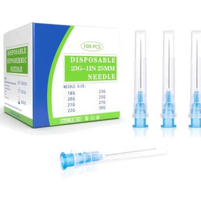 100-Pack 23G 1 Inch Disposable Needles - Individually Wrapped & Sterile