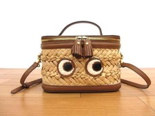 Raffia Leather Crossbody Anya Hindmarch EYES Vanity Bag Natural Brown