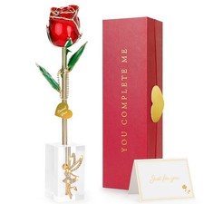 24k Gold Dipped Real Rose, for Mom/Women, Forever 24k Rose with Crystal Stand, H
