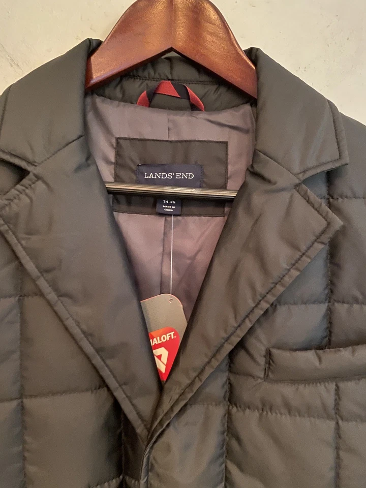 NWT LANDS END Men Sz Small Black Quilted Primaloft Blazer Jacket Puffer - Image 2 of 4