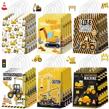 24 Pcs Construction Party Gift Bags with Handle Truck Goodie Treat Bags Vehic...