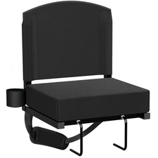 Black Waterproof Polyester Stadium Chair W/ Back Support, Cup Holder and Hooks,