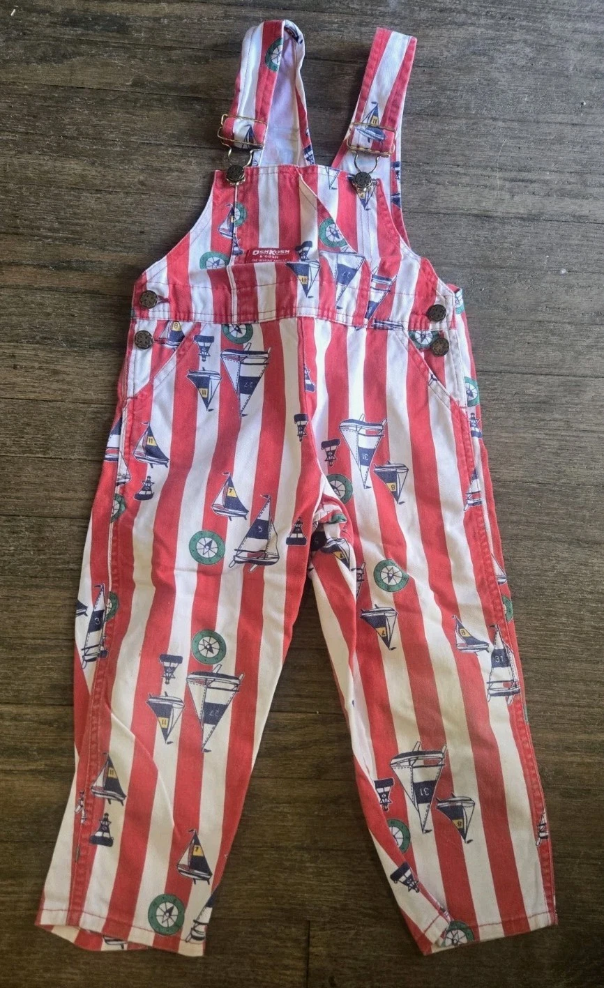 Vintage OshKosh Overalls Kids 4T Sailboats 90s, 00s