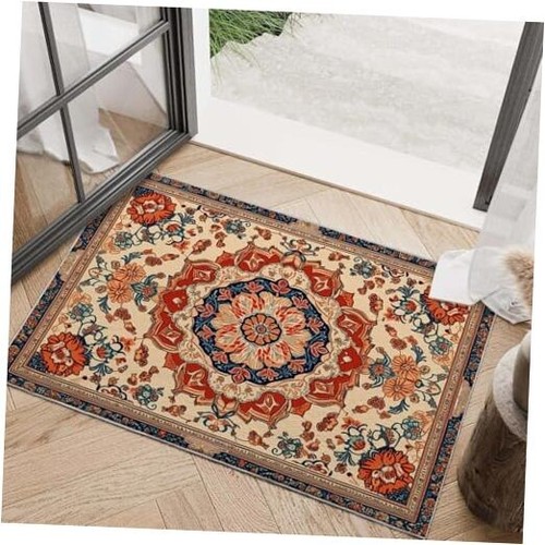2x3 Entryway Rug Boho Orange Blue Area Rug Indoor Entrance Non Slip Door Mat