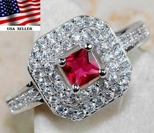 1CT Treated Ruby  White Topaz 925 Solid Sterling Silver Ring Jewelry Sz 6 LB1-5