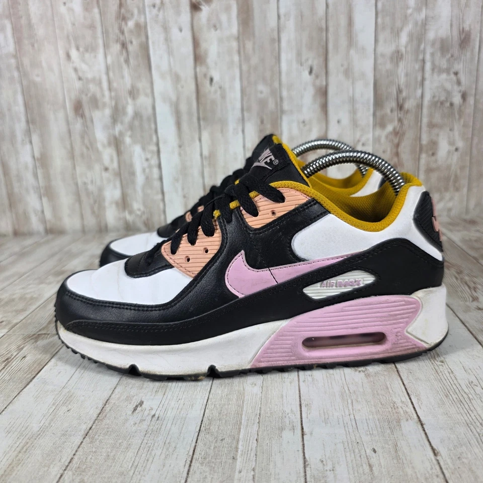 Nike Air Max 90 Women's Size 7Y Black White Pink Gold Athletic Sneakers Shoes - Image 2 of 4