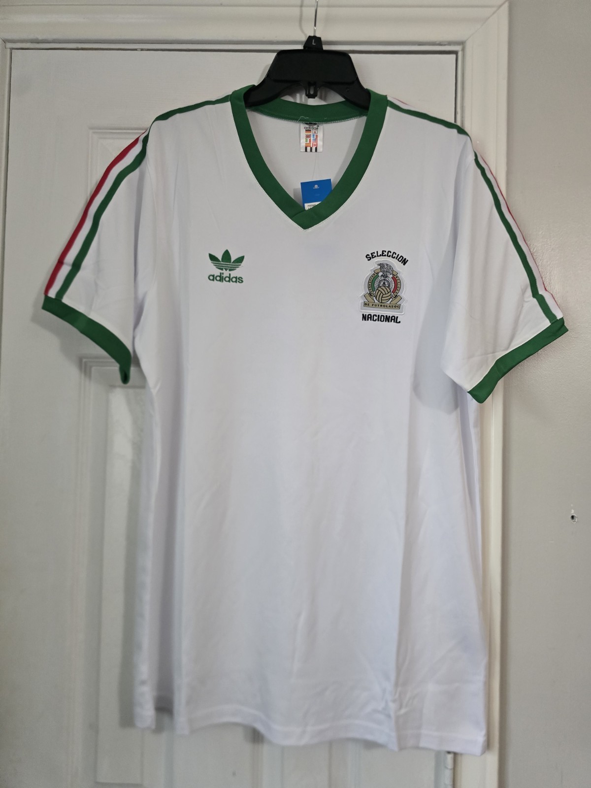 Adidas Mexico Retro Soccer Jersey Seleccion Nacional White / Green Classic