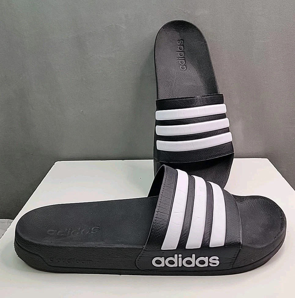 Adidas Uomo Tg 11 Adilette Slides Made In Italy Bianco e Nero Classico 3 Strisce