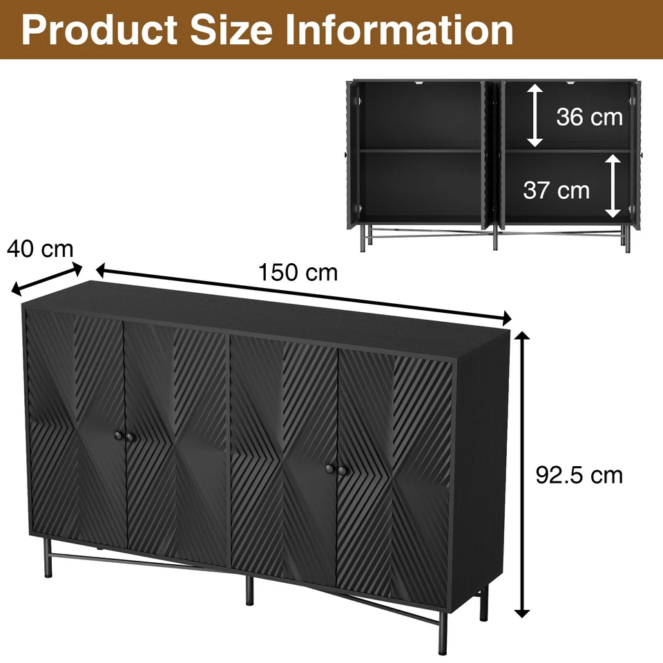 Buffet Cabinet w/ Storage Kitchen Sideboard Cabinet for Dining Room Black/ White - Image 3 of 4